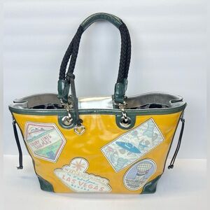 Brighton Fashionista Yellow Coated Canvas Leather Handbag World Travel Tote